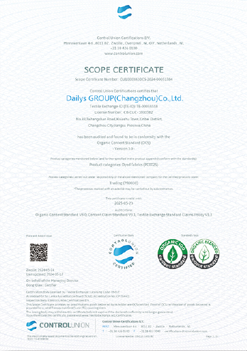 Organic Content Standard scope certificate